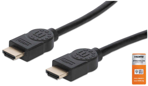 Manhattan HDMI Cable with Ethernet, 4K@60Hz (Premium High Speed), 1m, Male to Male, Black, Equivalent to HDMM1MP, Ultra HD 4k x 2k, Fully Shielded, Gold Plated Contacts, Lifetime Warranty, Polybag Manhattan HDMI Cable with Ethernet, 4K@60Hz (Premium High Speed), 1m, Male to Male, Black, Equivalent to HDMM1MP, Ultra HD 4k x 2k, Fully Shielded, Gold Plated Contacts, Lifetime Warranty, Polybag